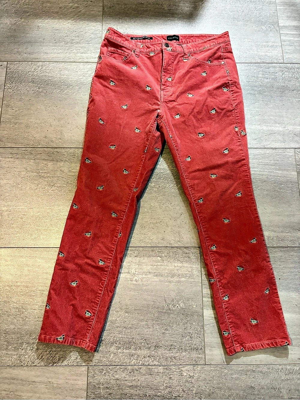 Talbots Corduroy Straight Leg Pant Corduroy Duck Embroidered Pants Waist 12P